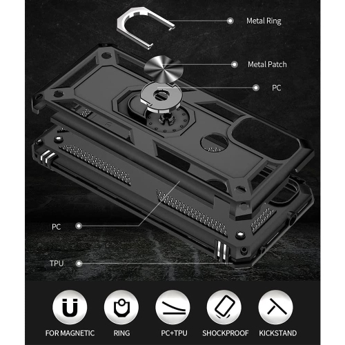 Anti-Drop Hybrid Magnetic Hard Armor Case with Ring Holder for Motorola Moto G Pure 2021 / G Power 2022 / G Play 2023, Midnight Green