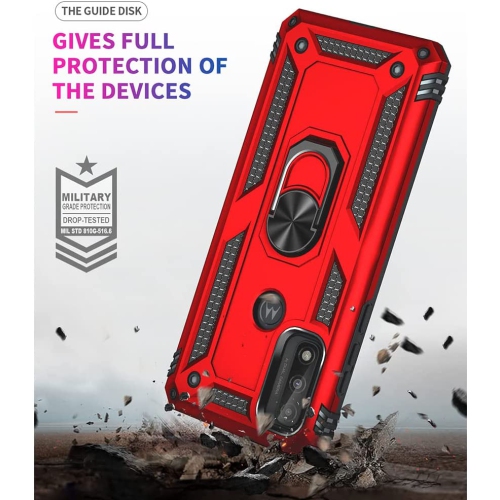 Anti-Drop Hybrid Magnetic Hard Armor Case with Ring Holder for Motorola Moto G Pure 2021 / G Power 2022 / G Play 2023, Red