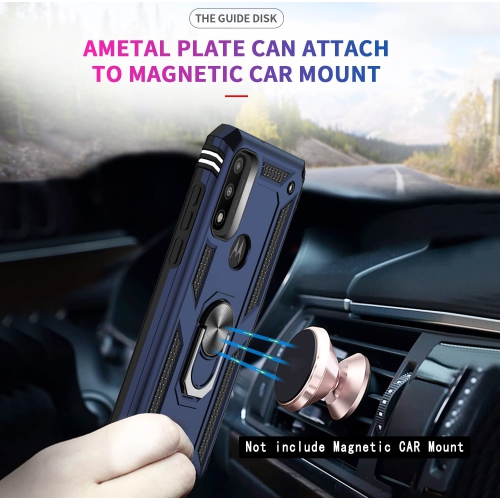 Anti-Drop Hybrid Magnetic Hard Armor Case with Ring Holder for Motorola Moto G Pure 2021 / G Power 2022 / G Play 2023, Navy