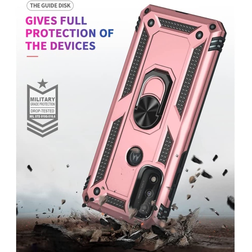 Anti-Drop Hybrid Magnetic Hard Armor Case with Ring Holder for Motorola Moto G Pure 2021 / G Power 2022 / G Play 2023, Rose Gold