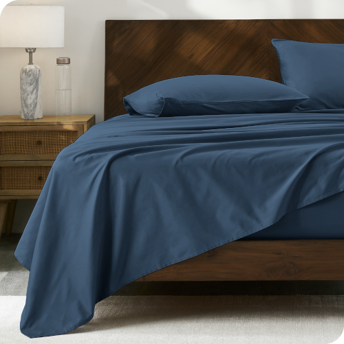 BARE HOME  100% Organic Cotton Sheet Set - Crisp Percale Weave - Lightweight & Breathable (Bering Sea, Queen)