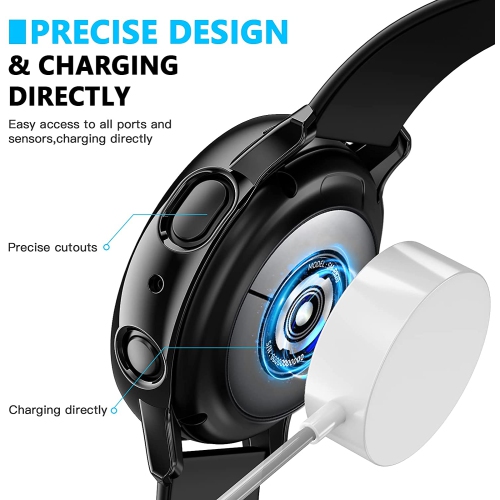 étui Housse de protection robuste avec protecteur d'écran en verre trempé pour Samsung Galaxy Active Watch 2, 44 mm, noir