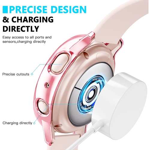 étui Housse de protection robuste avec protecteur d'écran en verre trempé pour Samsung Galaxy Active Watch 2, 44 mm, or rose