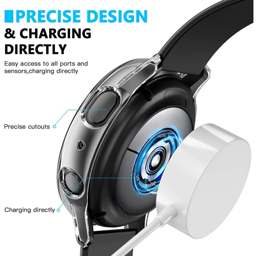 étui Housse de protection robuste avec protecteur d'écran en verre trempé pour Samsung Galaxy Active Watch 2, 44 mm, transparent