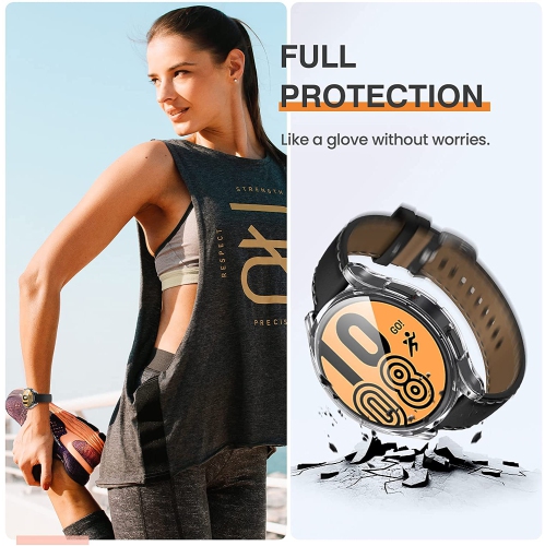 étui Housse de protection robuste avec protecteur d'écran en verre trempé pour Samsung Galaxy Watch 4, 40 mm, transparent