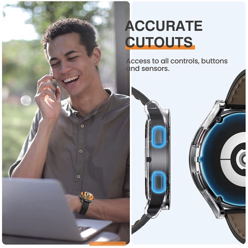 étui Housse de protection robuste avec protecteur d'écran en verre trempé pour Samsung Galaxy Watch 4, 40 mm, transparent