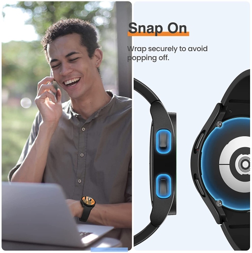 360°Full Protective Rugged Case Cover with Tempered Glass Screen Protector for Samsung Galaxy Watch 4, 44mm, Black