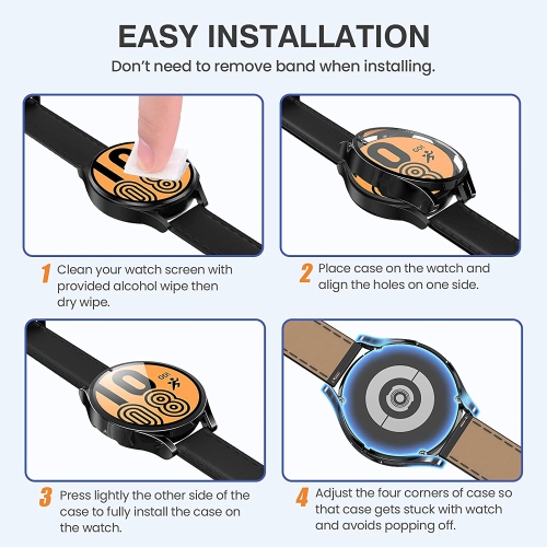 étui Housse de protection robuste avec protecteur d'écran en verre trempé pour Samsung Galaxy Watch 4, 44 mm, transparent