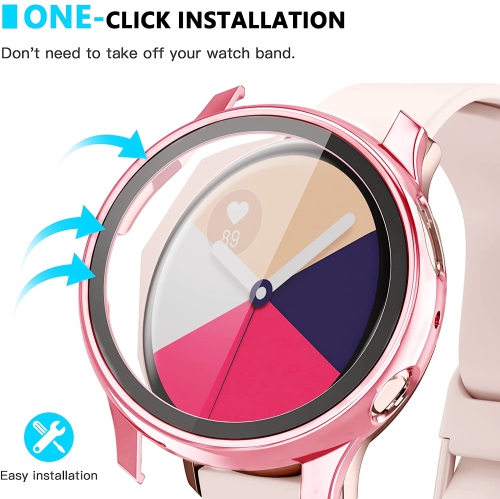 étui Housse de protection robuste avec protecteur d'écran en verre trempé pour Samsung Galaxy Active Watch 2, 40 mm, or rose