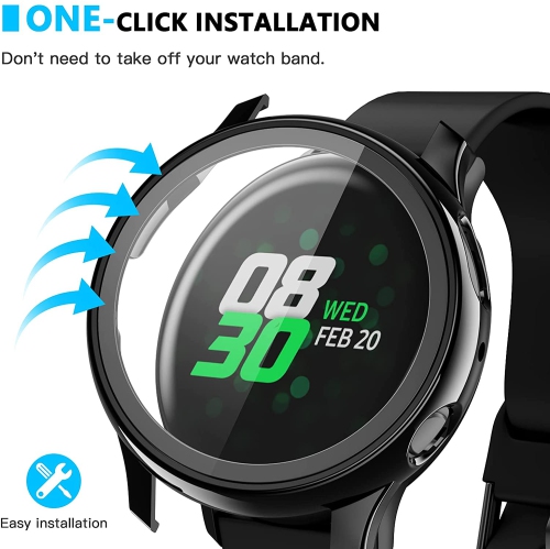 étui Housse de protection robuste avec protecteur d'écran en verre trempé pour Samsung Galaxy Active Watch 2, 40 mm, noir