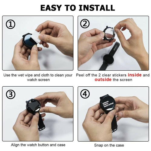 étui Housse de protection robuste avec protecteur d'écran en verre trempé pour Samsung Galaxy Active Watch 2, 40 mm, noir