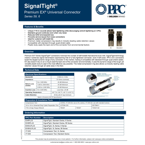 PPC EX6 PLUS RG-6 Snap & Seal Outdoor Compression Connector, Comcast, DTV and Dish Approved