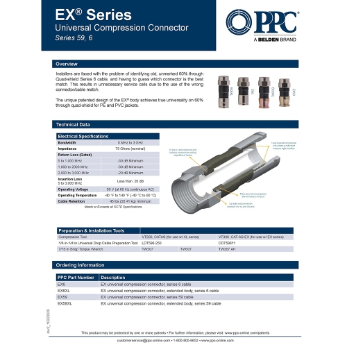 PPC EX6XL Plus Universal RG-6 Compression Connector - 20 Pack