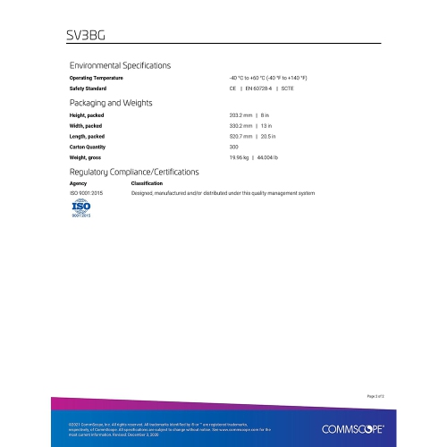 Commscope SV-3BG 3-way Balanced Coaxial Splitter, 5-1002 Mhz