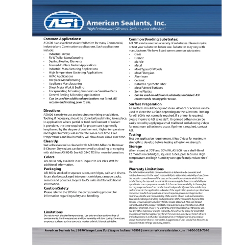 ASI 600 High Temperature RTV Silicone Sealant