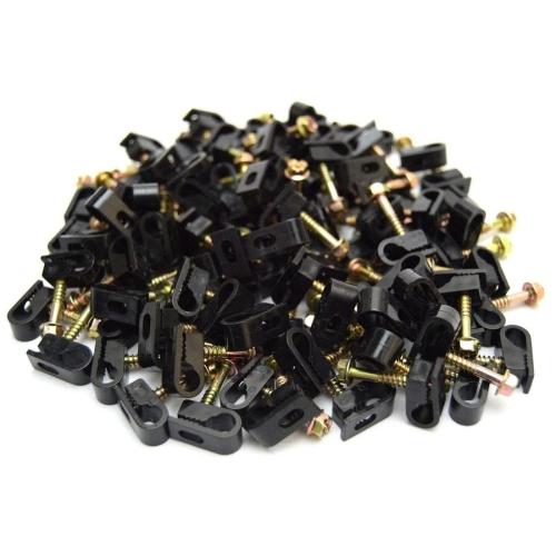 SatelliteSale Black RG6 Single Cable Grip Mounting Screw Clips 100 CT