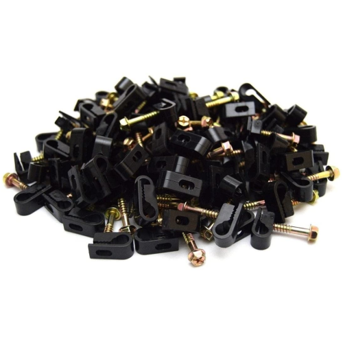 SatelliteSale Black RG6 Single Cable Grip Mounting Screw Clips 100 CT