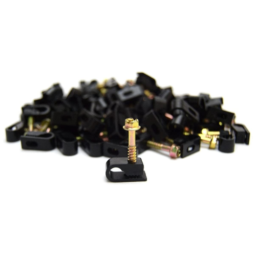 SatelliteSale Black RG6 Single Cable Grip Mounting Screw Clips 100 CT