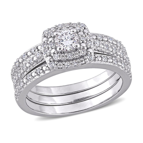 1/2 Carat Diamond Engagement Wedding Ring Set in Sterling Silver