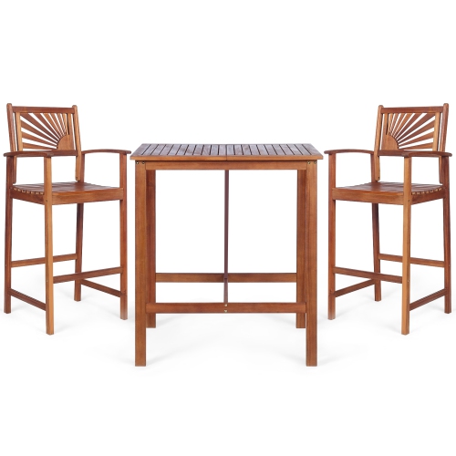 TOPBUY  Patiojoy 3-Piece Dining Table Set Acacia Wooden Table & Chair Set for Outdoor & Indoor Natural