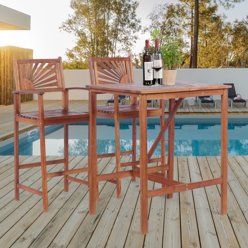 Patiojoy 3-Piece Dining Table Set Acacia Wooden Table & Chair Set for Outdoor & Indoor Natural