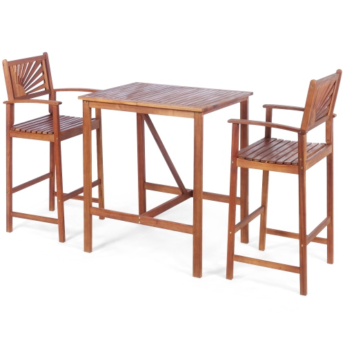 Patiojoy 3-Piece Dining Table Set Acacia Wooden Table & Chair Set for Outdoor & Indoor Natural