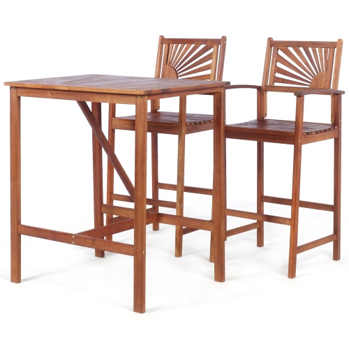 Patiojoy 3-Piece Dining Table Set Acacia Wooden Table & Chair Set for Outdoor & Indoor Natural