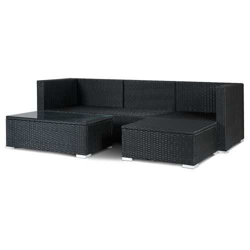 Patiojoy 5 PCS Patio Rattan Furniture Set Wicker Table Sofa Garden Outdoor W/ Cushion Black