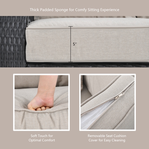 Patiojoy 4PCS Patio Rattan Furniture Set Outdoor Conversation Set w/Tempered Glass Coffee Table Beige