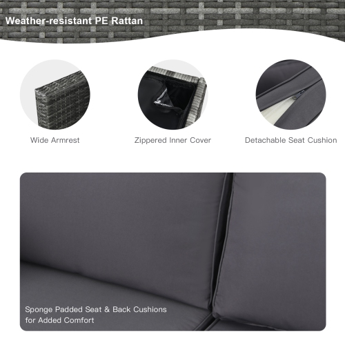 Patiojoy 9 PCS Rattan Dinning Set Wicker Sofa w/Propane Gas Fire Pit 60,000 Btu Heater