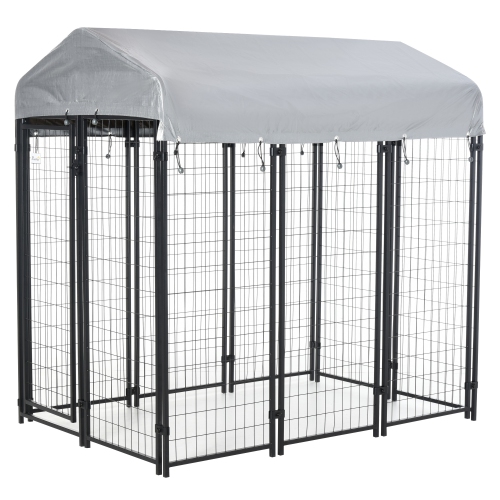 Pawhut 6' x 4' x 6' Large Outdoor Dog Kennel Steel Fence with UV-Resistant Oxford Cloth Roof & Secure Lock