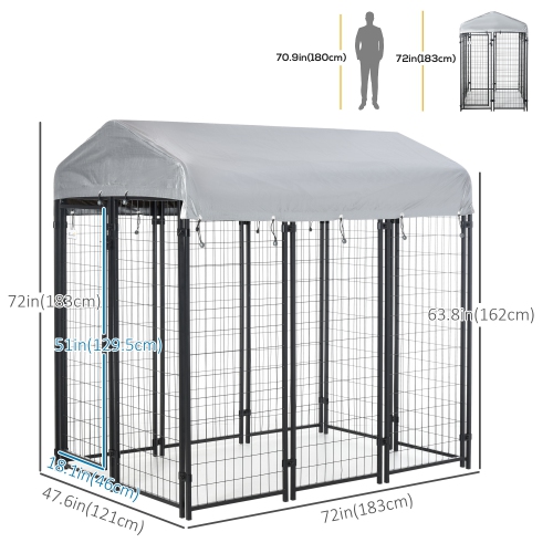 PawHut 6' x 4' x 6' Dog Run Outdoor, Large Outdoor Dog Kennel Welded Wire Steel Fence with UV-Resistant & Waterproof Cover, Secure Lock, Silver