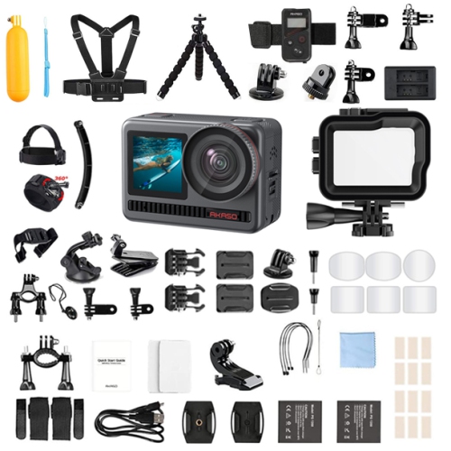 AKASO Brave 8 4K60fps 48MP Wifi Dual Screen Underwater Sport Action Camera All Kit + Extra 14 in 1 Outdoor Sports Action Camera Accessories Kit