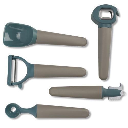 Crock Sets with 5 Pieces Kitchen Utensil with Spoon Rest, Ladle, Spaghetti Spoon, Slotted Turner, Solid Spoon, Slotted Spoon in Black