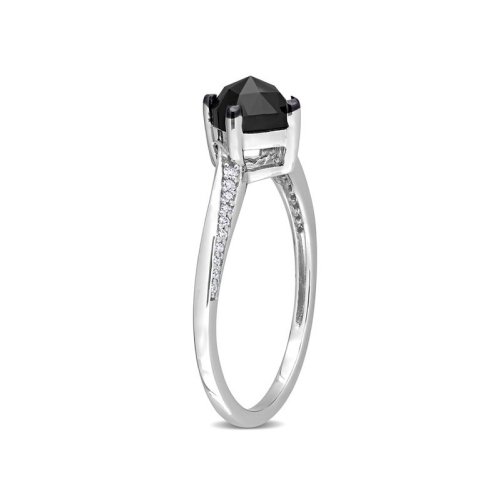 1.00 Carat Black Diamond Cushion-Cut Solitaire Engagement Ring in 10k White Gold