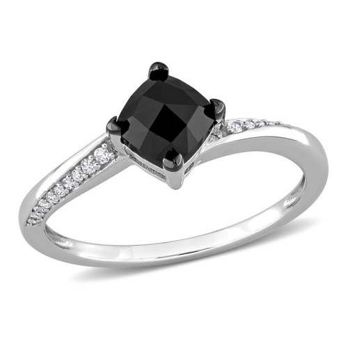 1.00 Carat Black Diamond Cushion-Cut Solitaire Engagement Ring in 10k White Gold