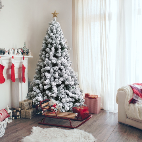 Sapin de Noël artificiel floqué de qualité supérieure CTS8FT01 d'ALEKO – 8 pi