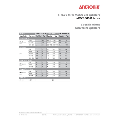 2 Way Antronix MMC1002H-B 5-1675 MHz MoCA 2.0 Splitter for Frontier Formerly Verizon Fios