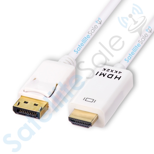 SatelliteSale Uni-Directional DisplayPort to HDMI Cable Male to Male 4K/30Hz 8.64Gbps Universal Wire PVC White Cord
