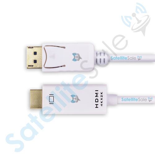 SatelliteSale Uni-Directional DisplayPort to HDMI Cable Male to Male 4K/30Hz 8.64Gbps Universal Wire PVC White Cord