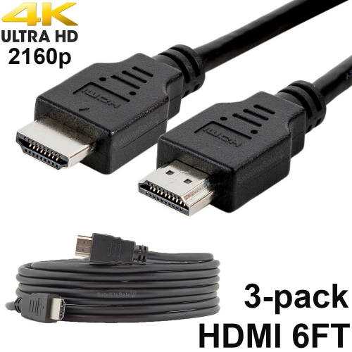 Pack of 3 Digital High-Speed 1.4 HDMI Cables 4K/30Hz 10.2Gbps PVC 2160p Black Cord Universal Wire by SatelliteSale 6 feet