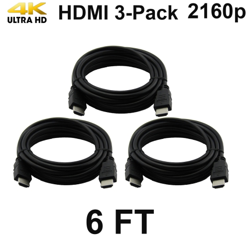 Pack of 3 Digital High-Speed 1.4 HDMI Cables 4K/30Hz 10.2Gbps PVC 2160p Black Cord Universal Wire by SatelliteSale 6 feet