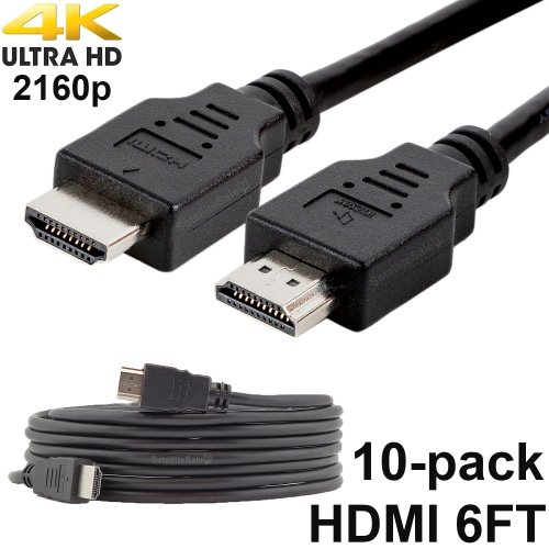 Pack of 10 Digital High-Speed 1.4 HDMI Cables 4K/30Hz 10.2Gbps PVC 2160p Black Cord Universal Wire by SatelliteSale 6 feet