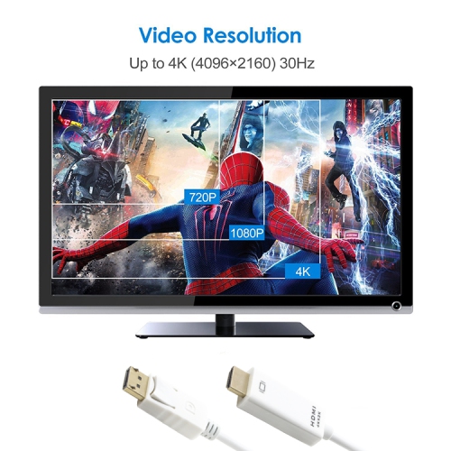 SatelliteSale Uni-Directional DisplayPort to HDMI Cable Male to Male PVC White Cord (6 feet)