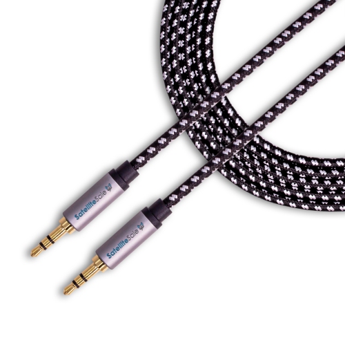 SatelliteSale Auxiliary 3.5mm Audio Jack Male to Male Digital Stereo Aux Cable Universal Wire Black/White Nylon Cord 6 feet