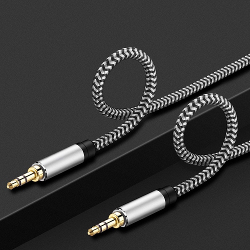 SatelliteSale Auxiliary 3.5mm Audio Jack Male to Male Digital Stereo Aux Cable Universal Wire Black/White Nylon Cord 6 feet
