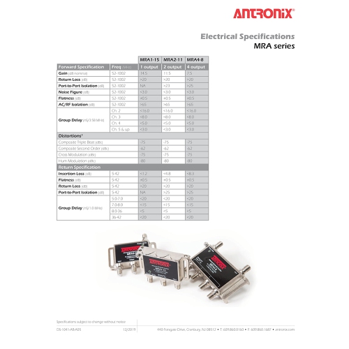 Antronix MRA1-15AC Amplifier, 1 Port,15dB Gain, Output 5-1002Mhz + Power Adapter