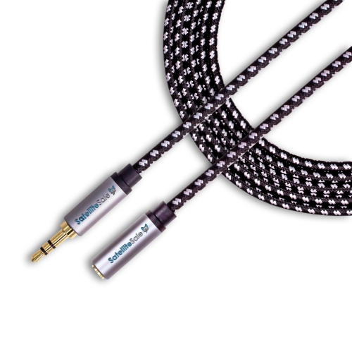 SatelliteSale Auxiliary 3.5mm Audio Jack Male to Female Digital Stereo Aux Extension Cable Universal Wire Black/White Nylon Cord 100 feet