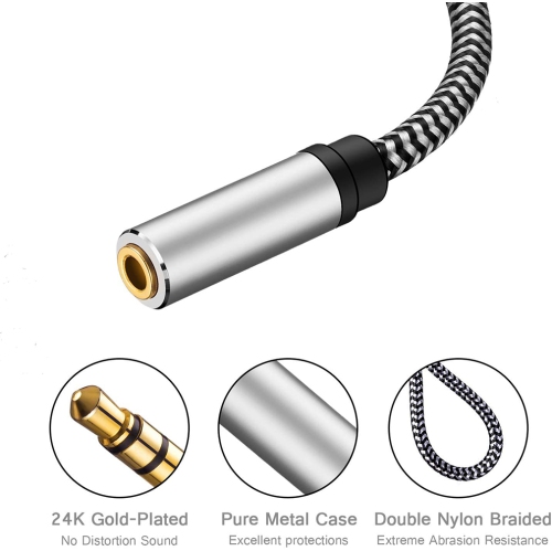 SatelliteSale Auxiliary 3.5mm Audio Jack Male to Female Digital Stereo Aux Extension Cable Universal Wire Black/White Nylon Cord 100 feet