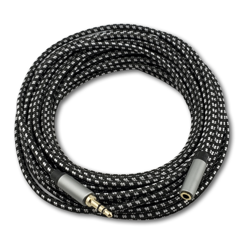 SatelliteSale Auxiliary 3.5mm Audio Jack Male to Female Digital Stereo Aux Extension Cable Universal Wire Black/White Nylon Cord 30 feet